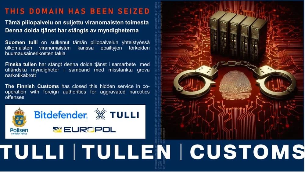 Banner put up by authorities on seized Sipultie darknet market