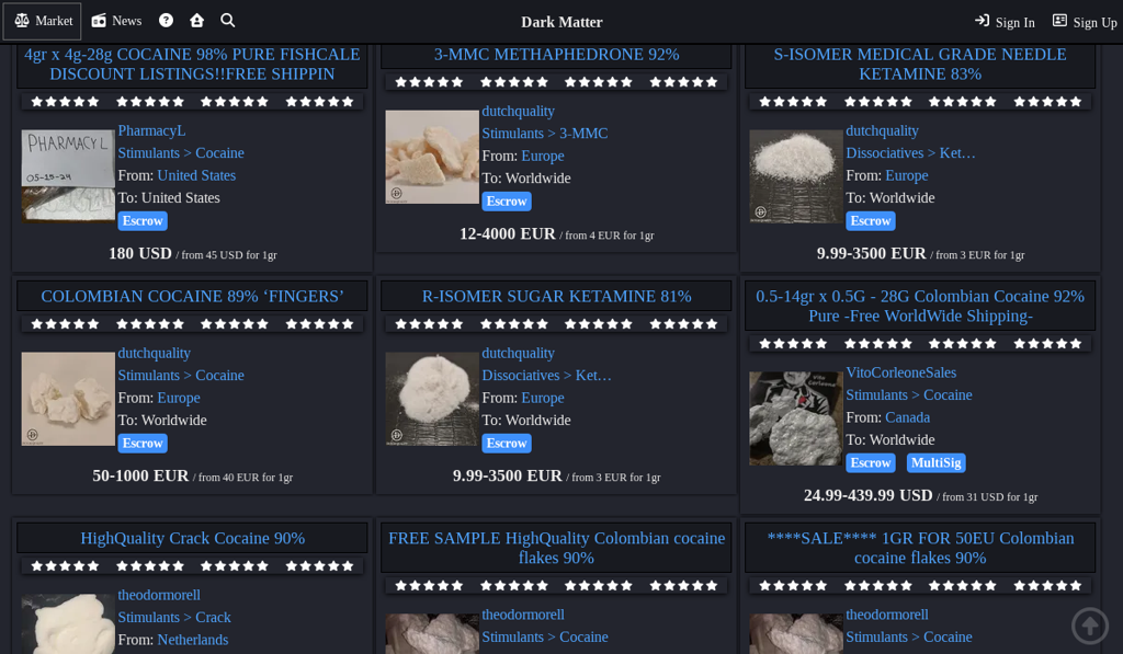 Dark Matter Darknet Market Product Selection