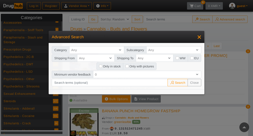 DrugHub Darknet Market Advanced Search Filter