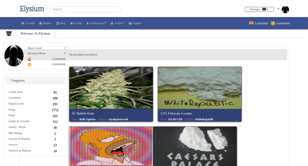 Elysium Darknet Market Homepage