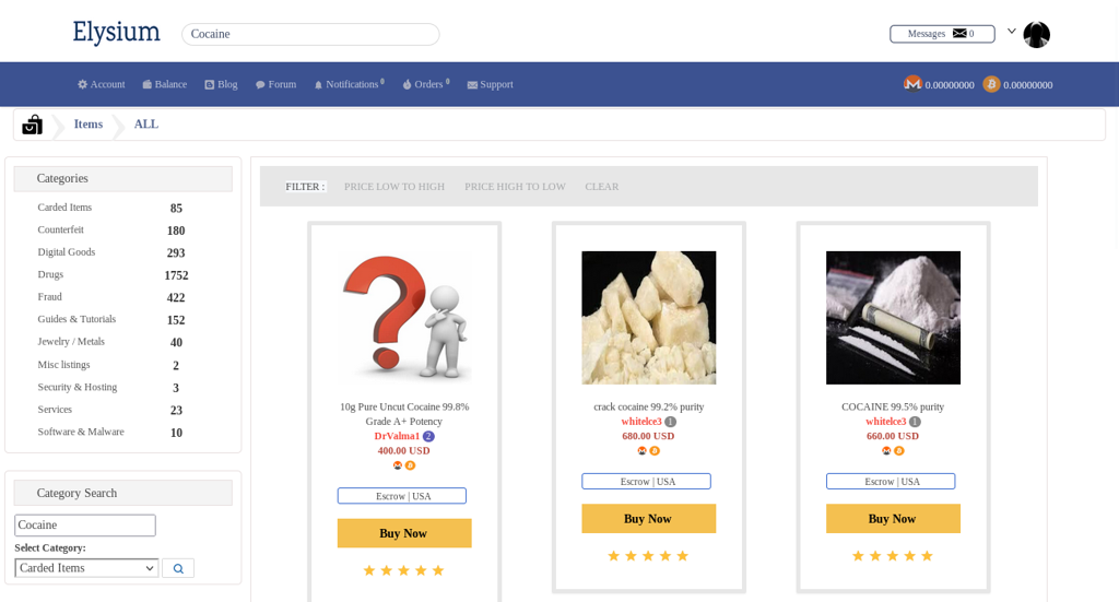 Elysium Darknet Market Product Selection