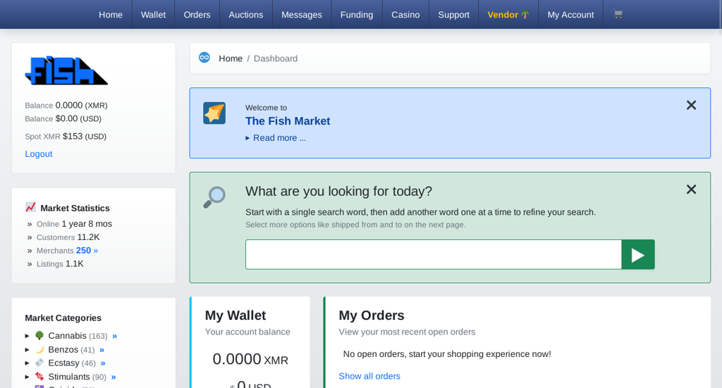 FIsh Darknet Market Home Menu