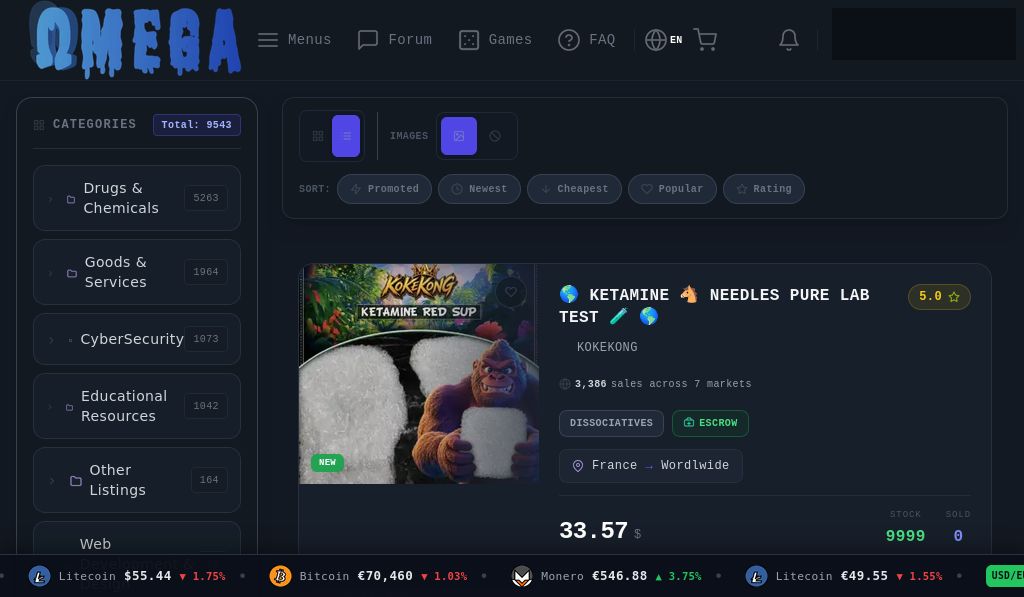 Omega Market homepage screenshot