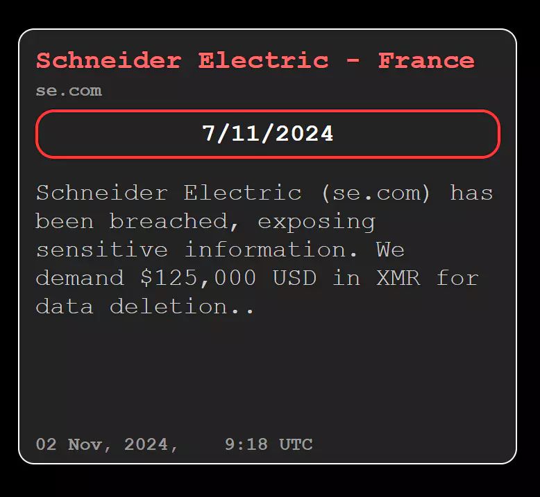 Second message left by the hackers to Schneider Electric