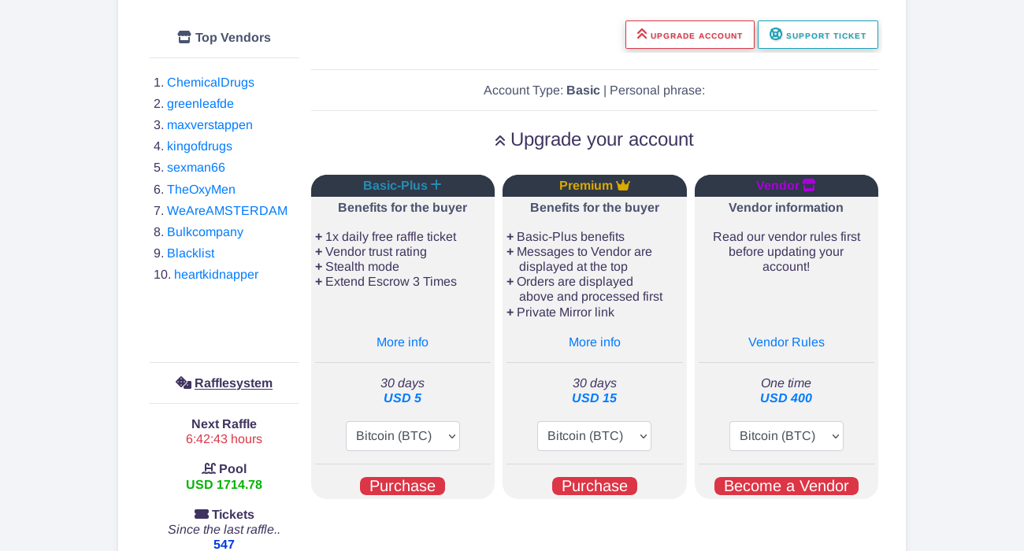 Torzon Darknet Market Account Types